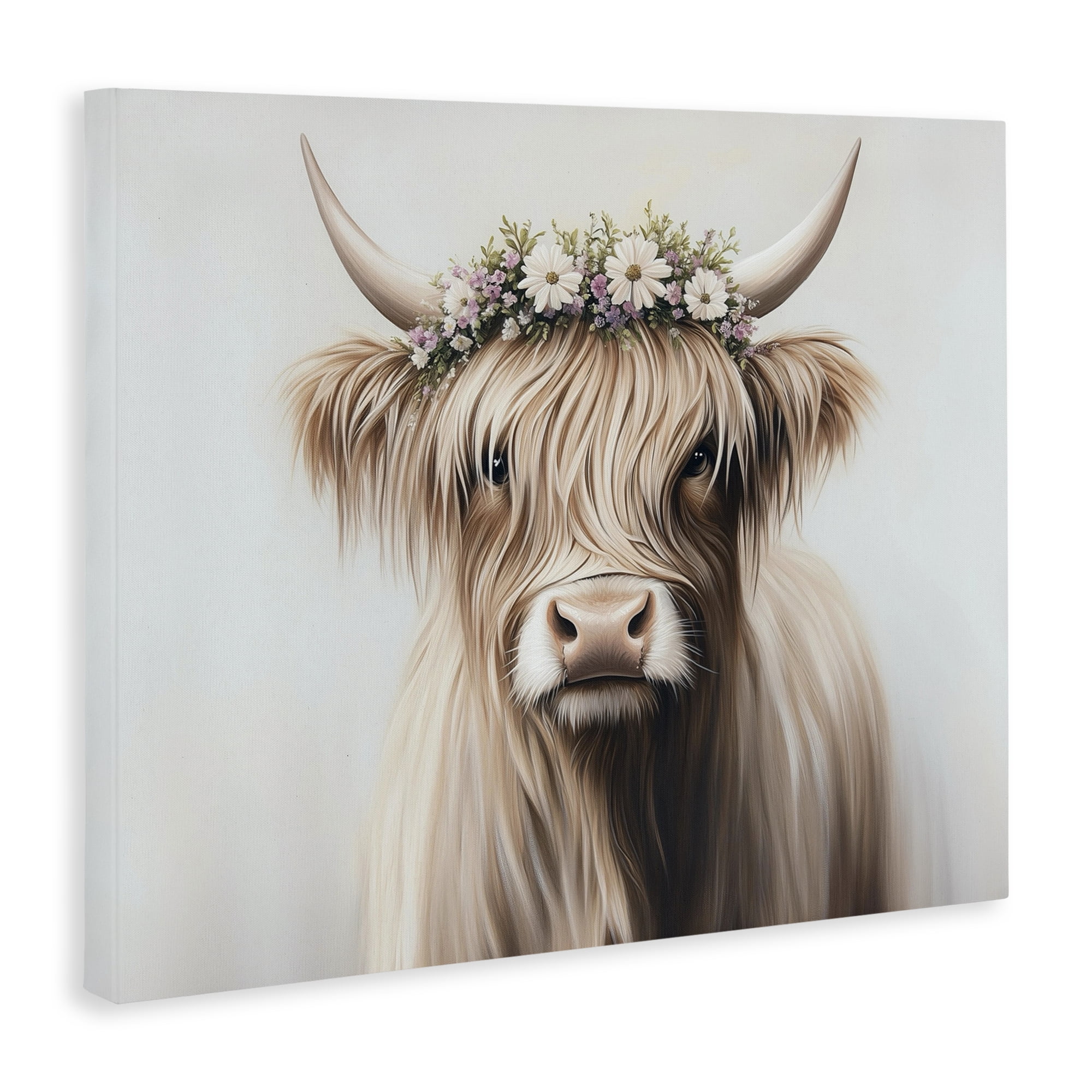 Shaggy Cattle Floral Crown Canvas Wall Art, design by Shawna Stewart