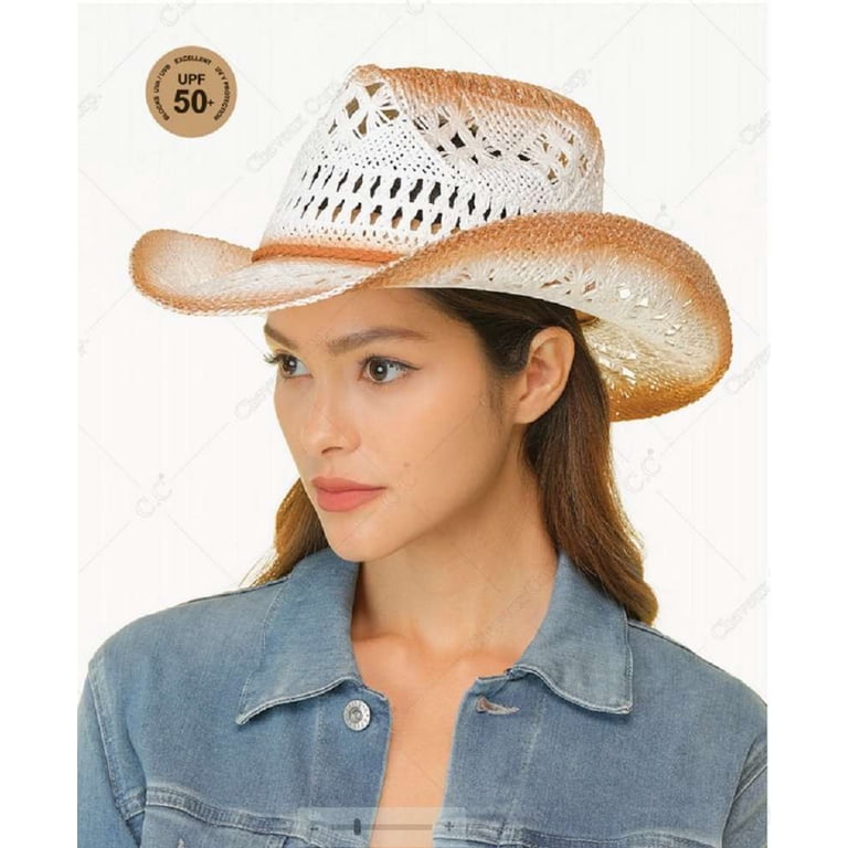 C.C Ombre Open Weave Cowbay Hat with Braided Trim, Hot Pink 