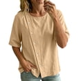 thumbnail image 2 of TGSLY Asymmetrical Button Placket Tops for Women Lightweight Thin Crew Neck Solid Color Blouses Loose Fit Dressy Casual Half Sleeve Shirts XXL, 2 of 7