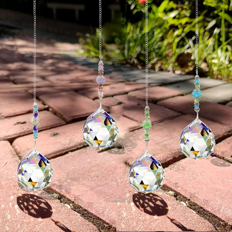 Heldig 4 Pcs Crystal Suncatchers, Clear 30mm Crystal Ball Prism Pendants,  Window Crystal Rainbow Maker Ornament Sun Catcher, Hanging Crystals for