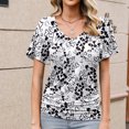 thumbnail image 5 of Puntoco Liquidación de blusas cortas para mujer, blusa informal de manga corta con cuello en V y estampado para mujer, 5 of 5