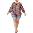 thumbnail image 2 of Unique Bargains Women's Plus Size 3/4 Sleeves Self Tie Neck Floral Blouse Black 3X, 2 of 5