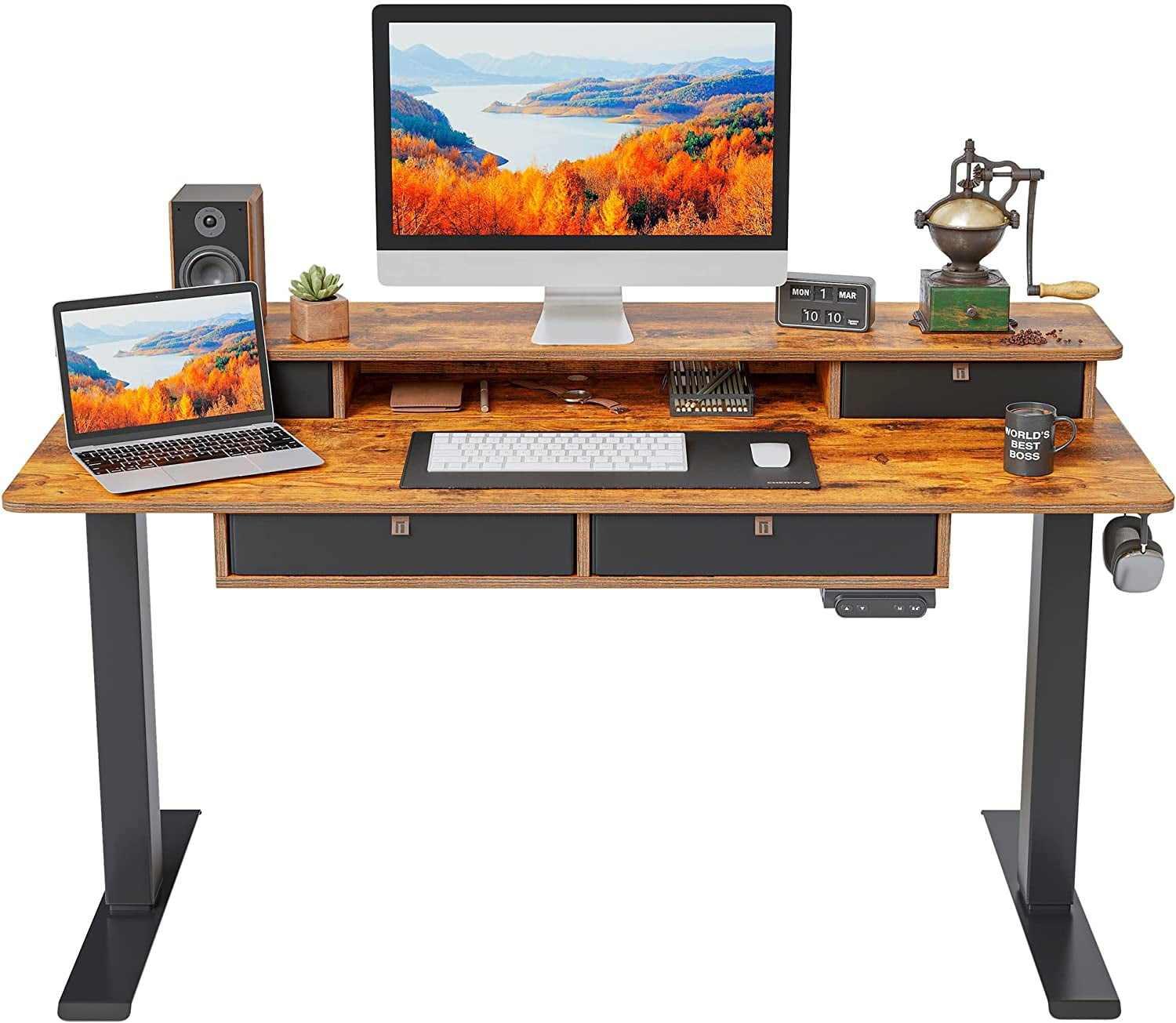 FEZIBO Height Adjustable Electric Standing Desk with 4 Drawers, 55 x 24