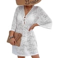 thumbnail image 2 of Warop Women's Summer Cover-up Dress, Sheer Deep V-Neck Long Sleeve Loose Fit Knit, Sun Protective for Beach and Vacation, 2 of 5