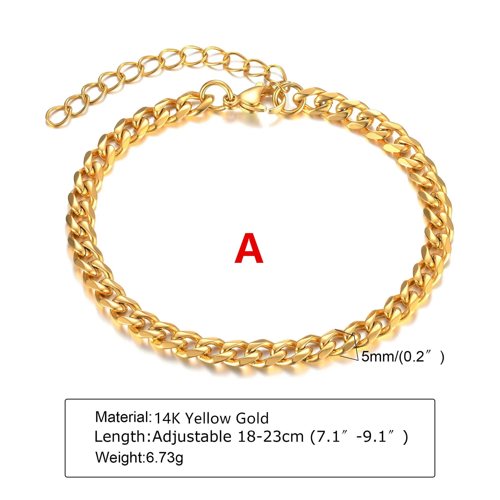 Men's Square Snake Chain Bracelets,Waterproof 14K Yellow Gold Link Wristband,Basic Casual Birthday Gifts Jewelry
