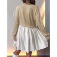 thumbnail image 3 of Women'S Color Block Round Neck Long Sleeve Ruffle Hem Casual A Line Short Dress Khaki L, 3 of 7