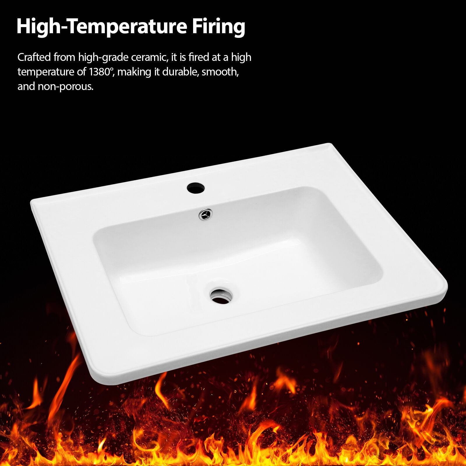 Modern Bathroom Vanity 28" x 19" White Rectangular Single Vanity Top with 1 Faucet Hole and Overflow(Sink Only),Wooden Bathroom Vanity