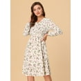 thumbnail image 3 of INSPIRE CHIC Robe Midi à Manches Longues Imprimé Floral Col en V pour Femmes, 3 of 5