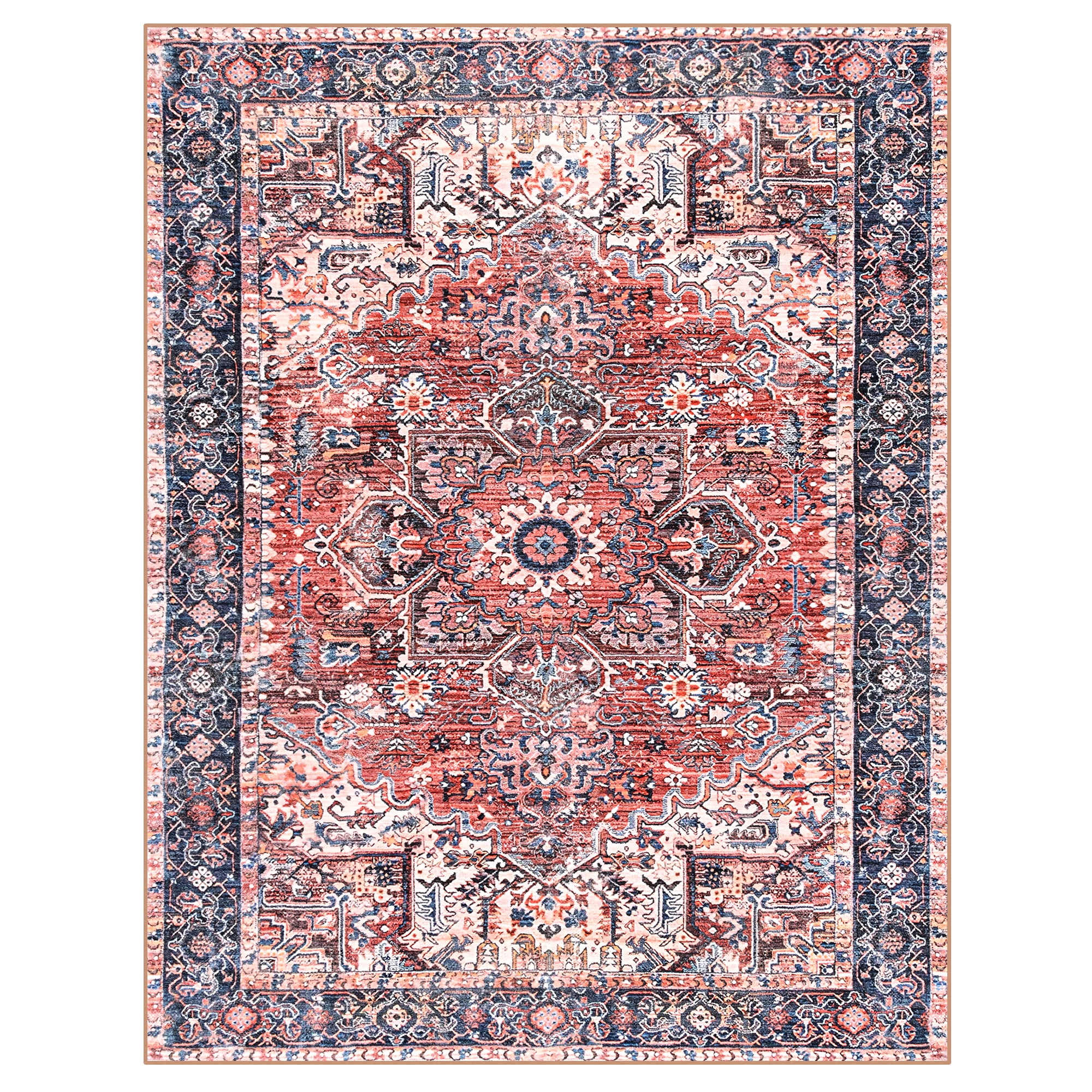 Lochas Vintage Accent Rugs Distressed Print Area Rug Low Pile Carpet for Living Room Bedroom Home Decor,Brick Red,6'x9'