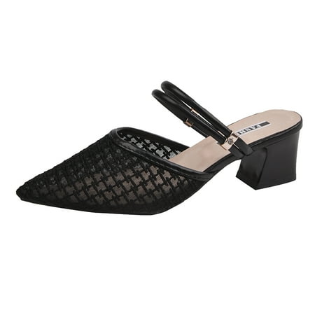 

Youmylove Women Fashion Closed Toe Hollow Out Breathable Square Thick Heel Set Foot Outside To Wear Sandals Summer Comfy Beach Outdoor Walking Footwear