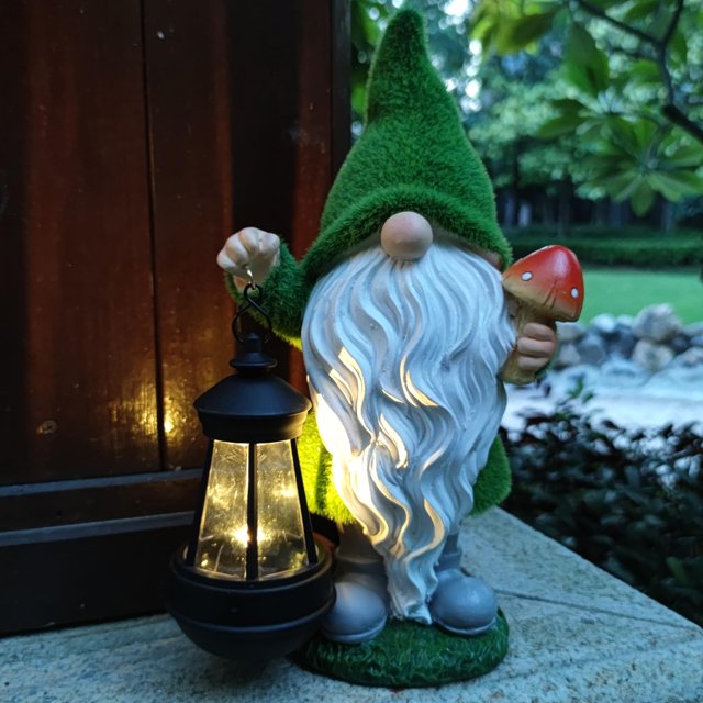 Estatua solar para jardín con linterna, diseño de gnomo VIOYOUNS, 19 cm