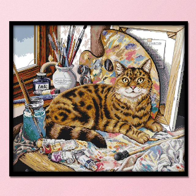 Cuadros Decorativos Punto de cruz completo hilo de algodón de 14 quilates pintura al óleo de gato DIY bordado impreso Ndcxsfigh Nuevos Originales