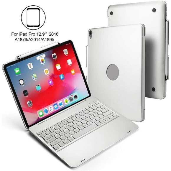 Elecguru Étui de Clavier Ultramince Compatible avec l'iPad Pro 12.9 3rd Gen(2018), 7 Couleurs Rétroéclairé 4.0 Sans Fil Bluetooth Clavier Stand Couvercle avec Magasin de Crayons pour l'iPad Pro 12.9(Argent)