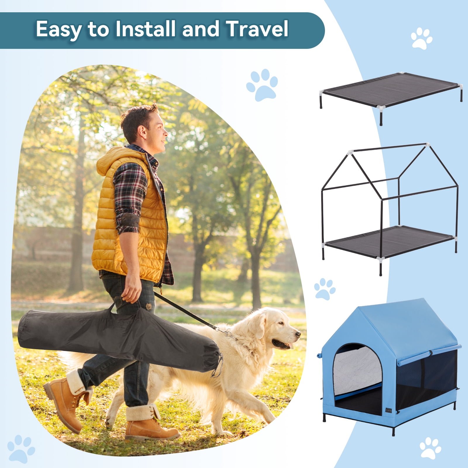 Petsfit 36 Inch Elevated Pet Dog House, Portable Large Dog House with Removable Cover for Indoor and Outdoor, Waterproof Raised Dog Houses for Large Dogs Outside,Blue,36L x 25.2W x 35.3H Inches