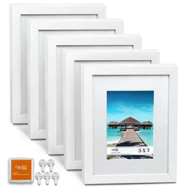 Cavepop Cadre Photo Blanc 8x10 avec 5x7 avec Passe-Partout - Ensemble de 5