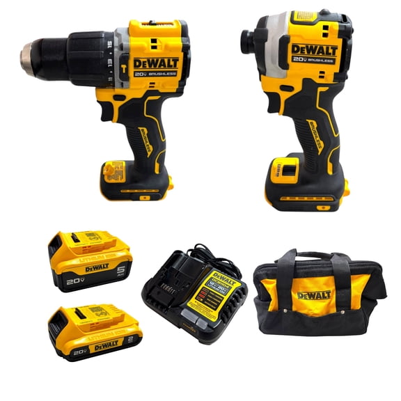DEWALT (DCK200D1P1)  ATOMIC 20V MAX Lithium-Ion Cordless 2-Tool Combo Kit with 5.0 Ah and 2.0 Ah Batteries, Charger and Kit Bag