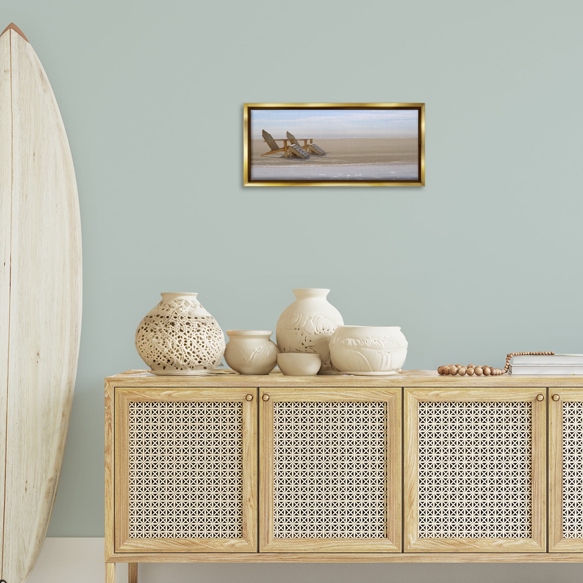Stupell Industries Endless Beach Scene Landscape Photography Gold Floater Framed Canvas Art Print Wall Art, 25 x 11