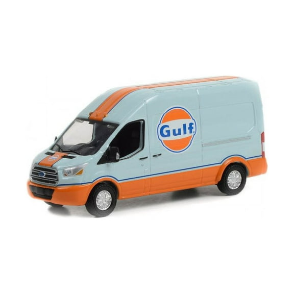 2019 Ford Transit LWB High Roof - Gulf Oil, Light Blue with Orange - Greenlight 30260/48 - 1/64 scale Diecast Model Toy Car