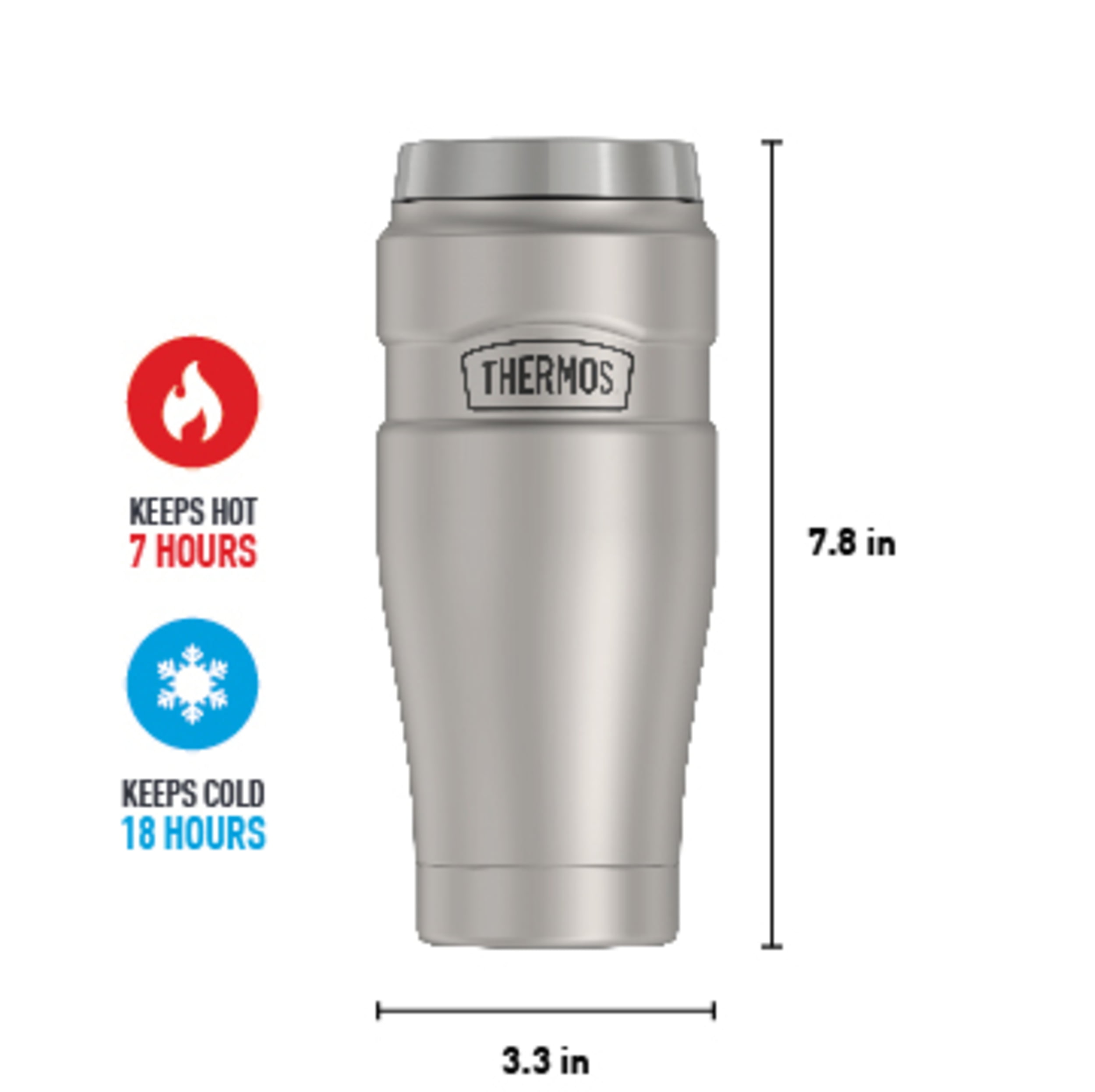 Thermos Stainless King Vacuum Insulated Stainless Steel Tumbler, 16oz,  Matte Stainless Steel 
