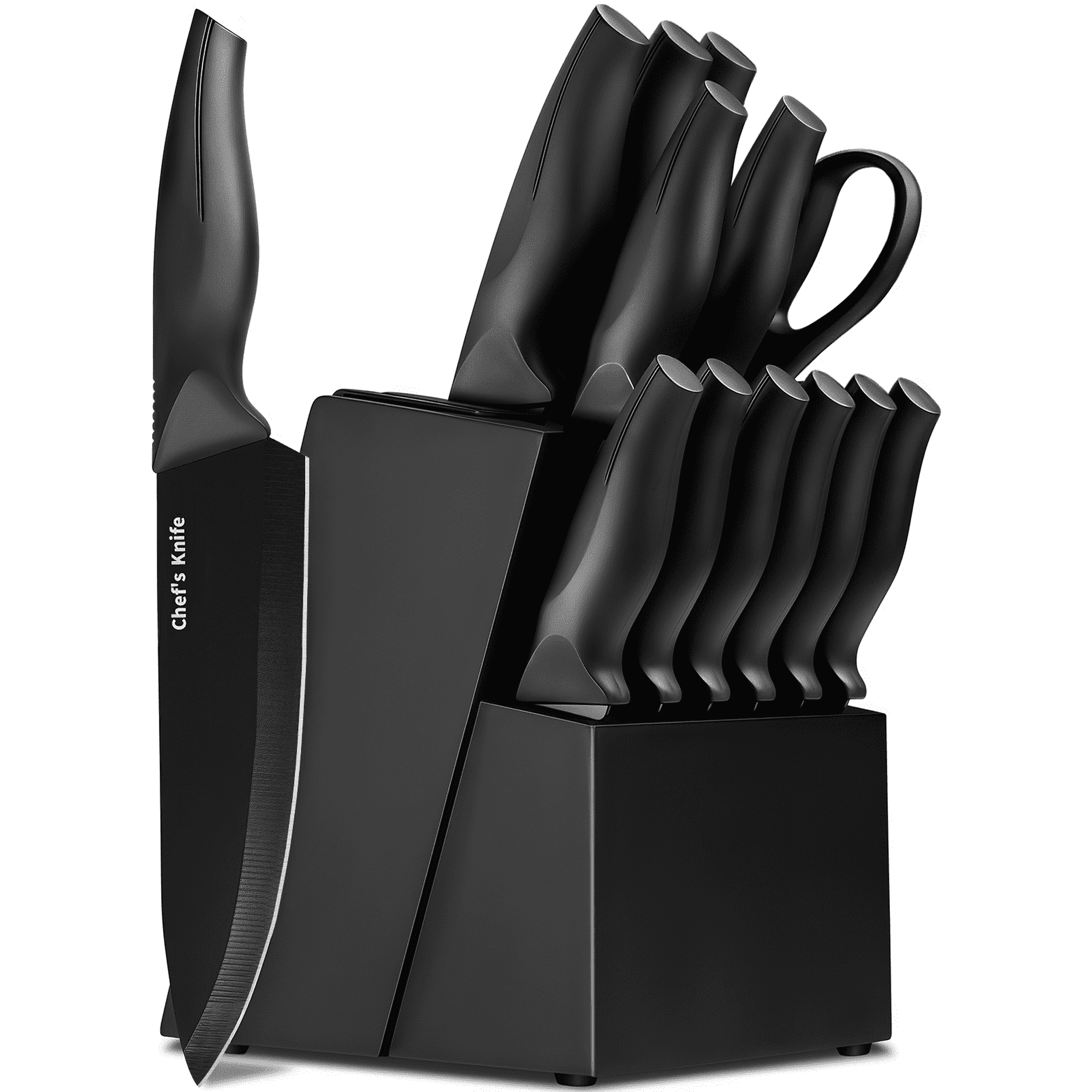 Xanapon 13-Piece Knife Set for Kitchen, Built-in Sharpener Block, German Stainless Steel, Dishwasher Safe, Black
