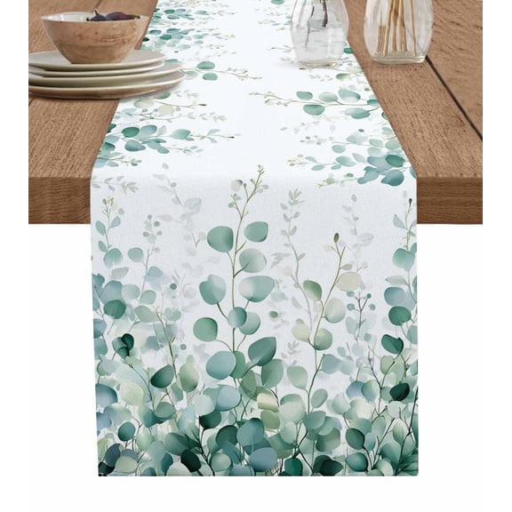 Hokiten Table Runners 72 Inches Long Dress Scarves, Eucalyptus Leaves Farmhouse Kitchen/Dining Table Runner, Coffee Tablerunners, Green Botanical Summer Spring Leaves 16x72 Inch