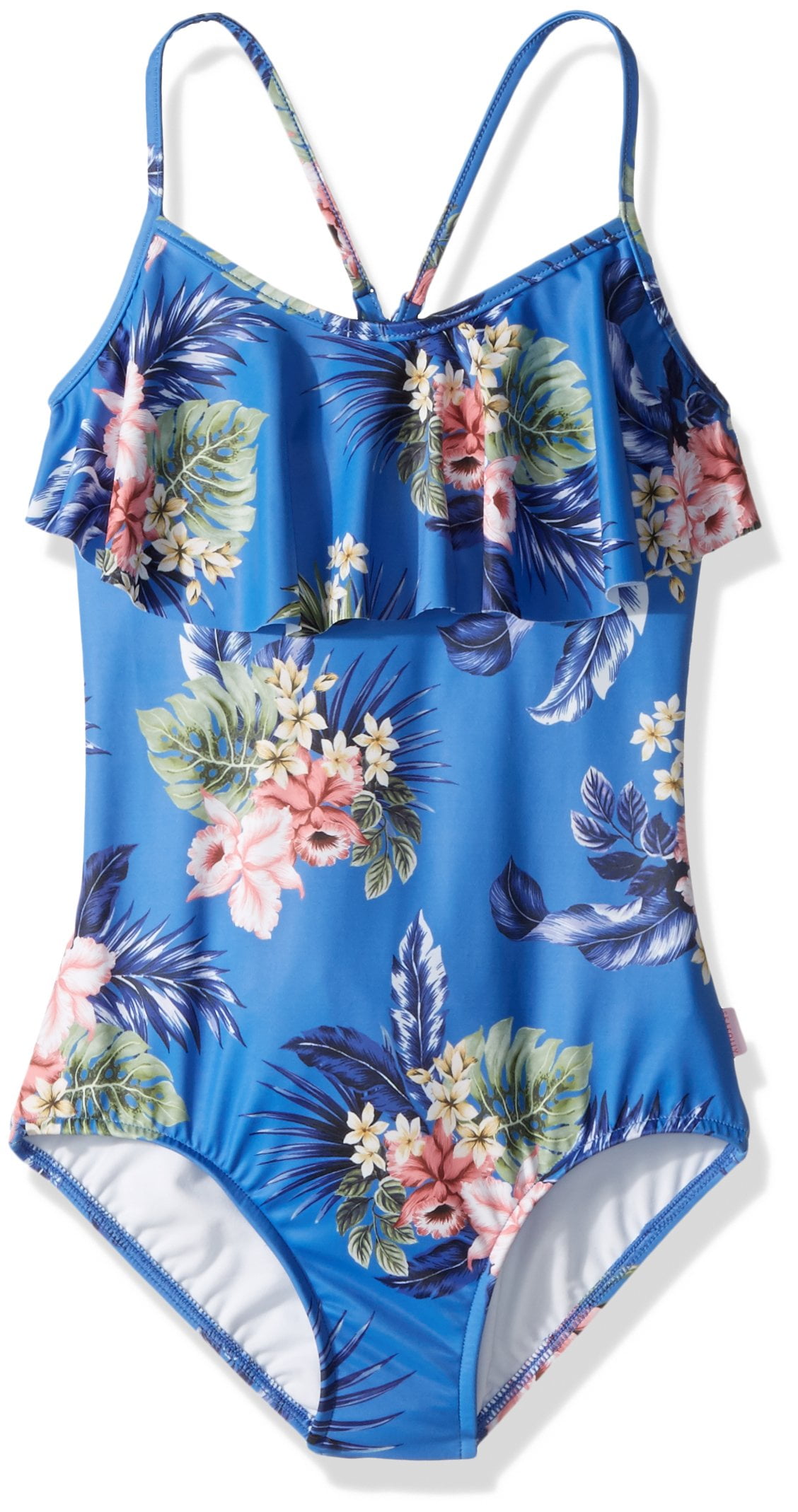Seafolly Girls Swimwear Floral Print Ruffled Swimsuit 14