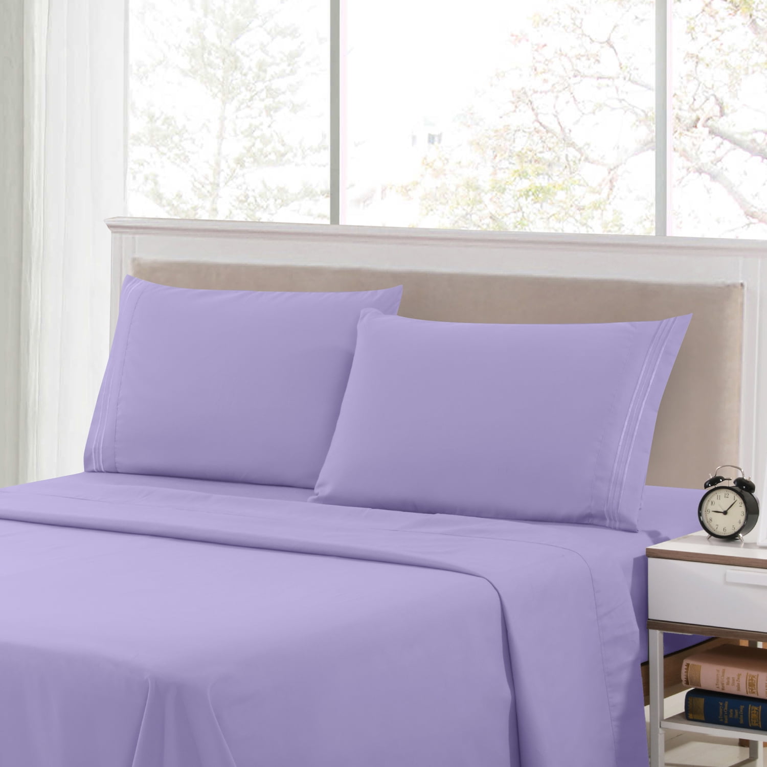 Lux Decor Collection Solid Bed Sheet Set (Twin, Purple), 3 Piece Deep