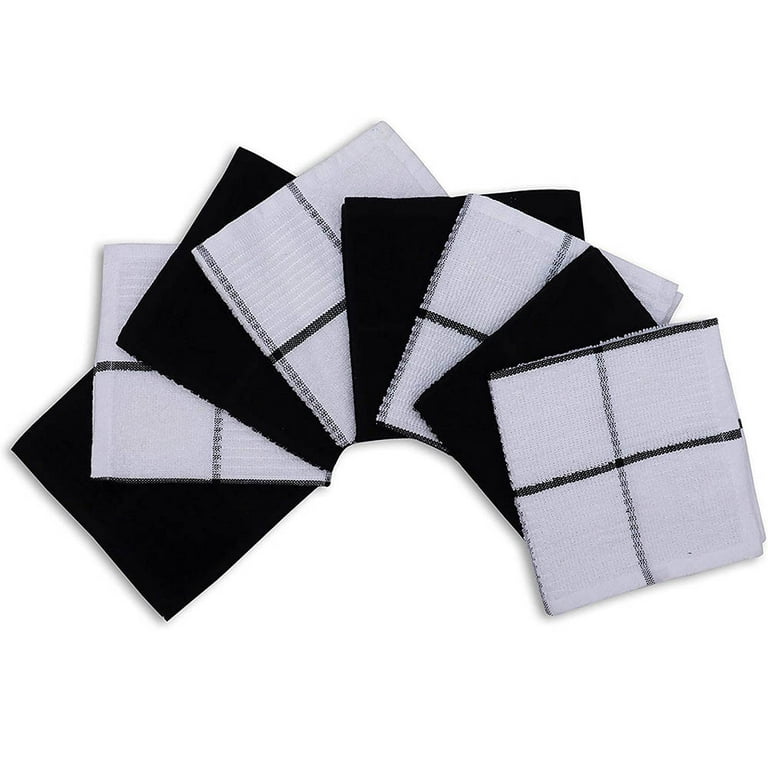 100% Cotton Waffle Weave Check Plaid Dish Cloths, 12 x 12 Inches, Super  Soft and Absorbent Dish Towels Quick Drying Dish Rags, 16-Pack, White &  Black 