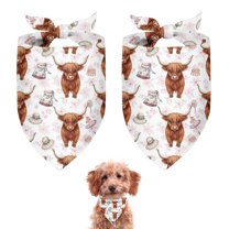 Dog Bandana 2 Pack,White Highland Cow Hat Dress Pattern Bandanas for Dogs,Cat Bandana,Small/ Large Dog Bandana 2 Size,Dog Bandanas