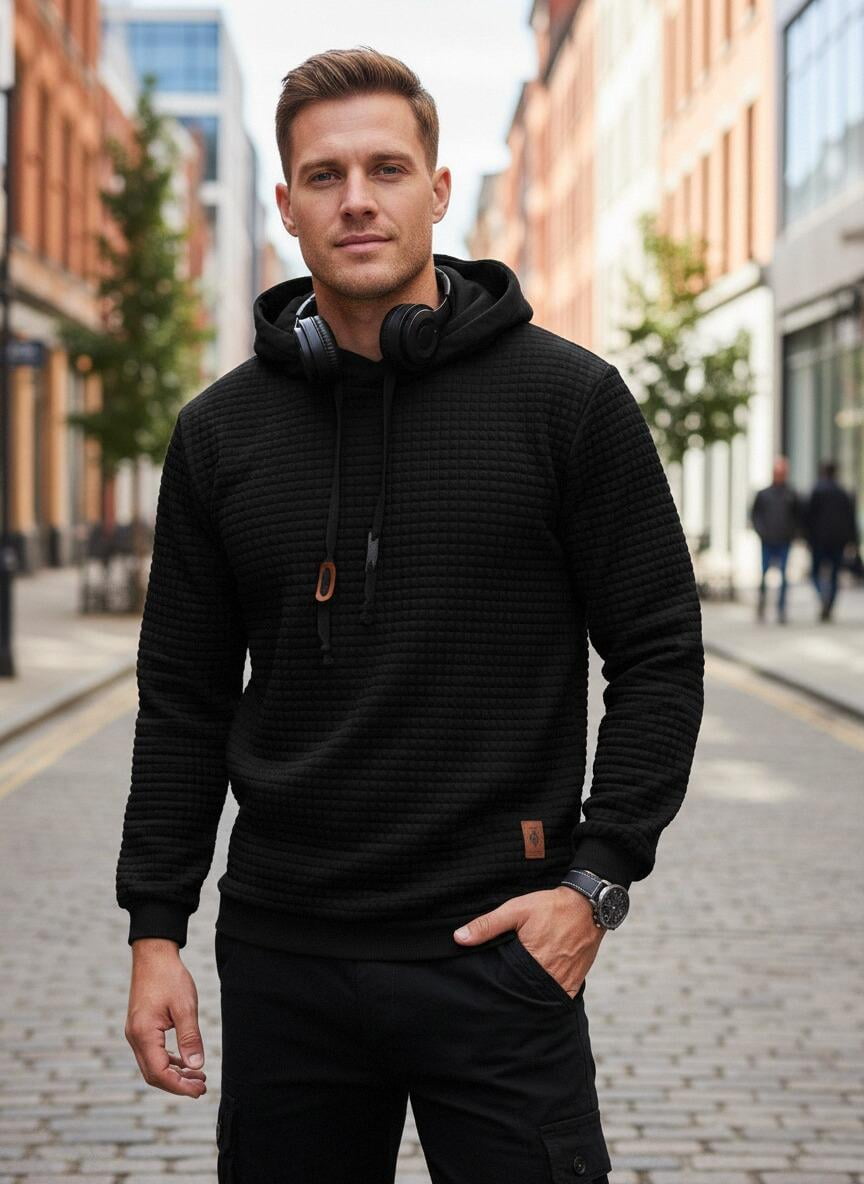 COOFANDY Men's Fashion Hoodies Sweatshirt Long Sleeve Workout Waffle Pattern Sweatshirts Solid Long Sleeve Pullover Black