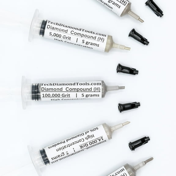 TechDiamondTools Diamond Polish Paste Set of 5 Syringes X 5 Grams (H), Polish Finishing Compound, Sizes 5000 8000 14000 50000 100000 Grit, Mesh - With High(50%) Concentration of Diamond Powders