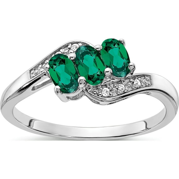 Sterling Silver Rhodium-Plated Created Emerald And Diamond Ringsize 8 (Width 1.8 To 2.25) - Jbsp