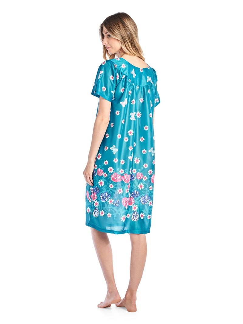 cotton muumuu dress walmart Casual Nights Women's Short Sleeve Muumuu Lounger Dress - Green
