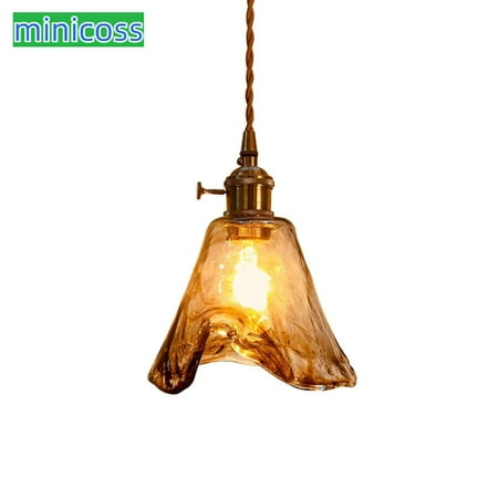 

Caramel Colour Pendant Lights E26 Pendant Lighting for Kitchen Island Glass Lamp Shade with Brass Rotary Switch