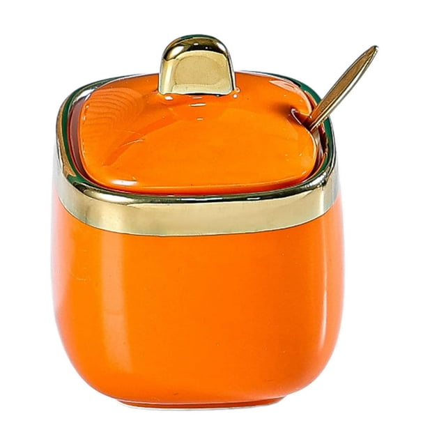 HLONK Ceramic Sugar Bowl Container with Lid and Spoon Spice Seasoning Box Ceramic Condiment Pot Condiment Jar for Counter White