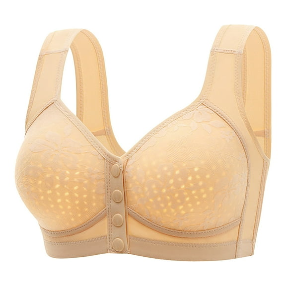 HOWPAY Front Closure Bras for Women No Underwire Supportive Wireless Full Coverage Push up Snap Closing Bralettes Comfortable Soft T-Shirt Bra Beige 36