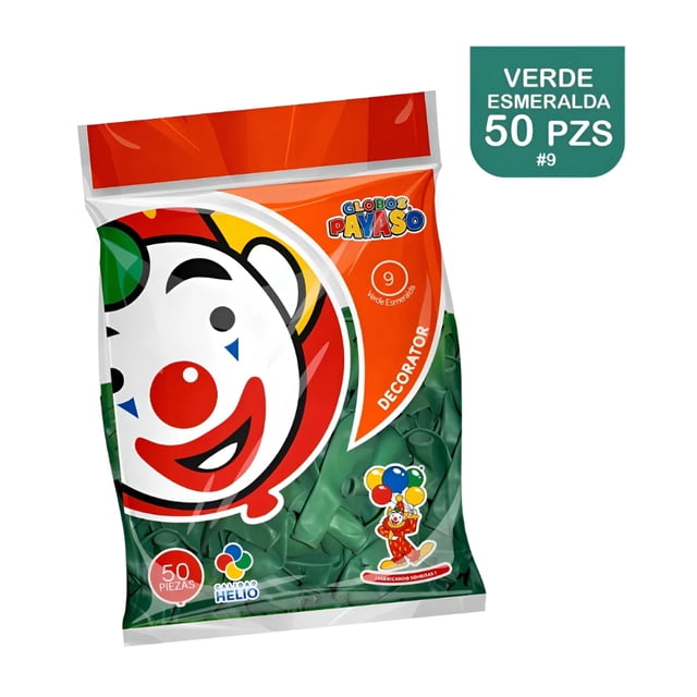 Globo Payaso Colores Lisos #9 C/50 Piezas Color Verde Fuerte