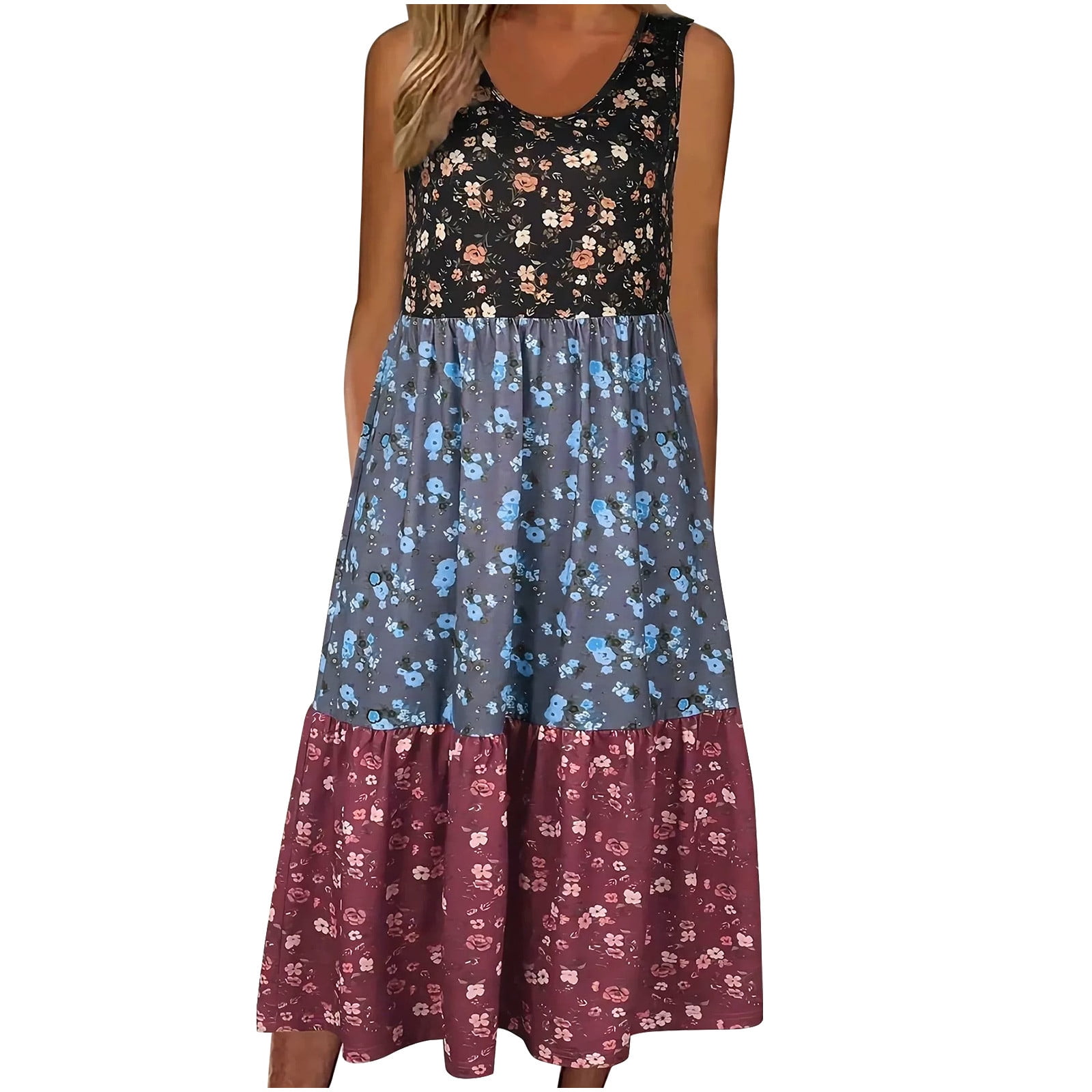 Xdegoge Striped Dresses for Women Crew Neck Dress Casual Loose Dress Plus Size Cocktail Dress for Wedding Guest Floral Garden Party Dress Dress To Wear To Wedding Green Outfits Vestido Verano