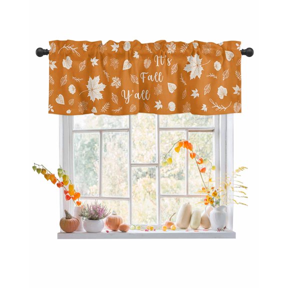 Valances for Windows, It‘s Fall Y’all Pumpkin Maple Leaf Orange Fall Rod Pocket Short Window Valance Curtains Holiday Window Treatment for Kitchen Living Room Bathroom, 54"x18"