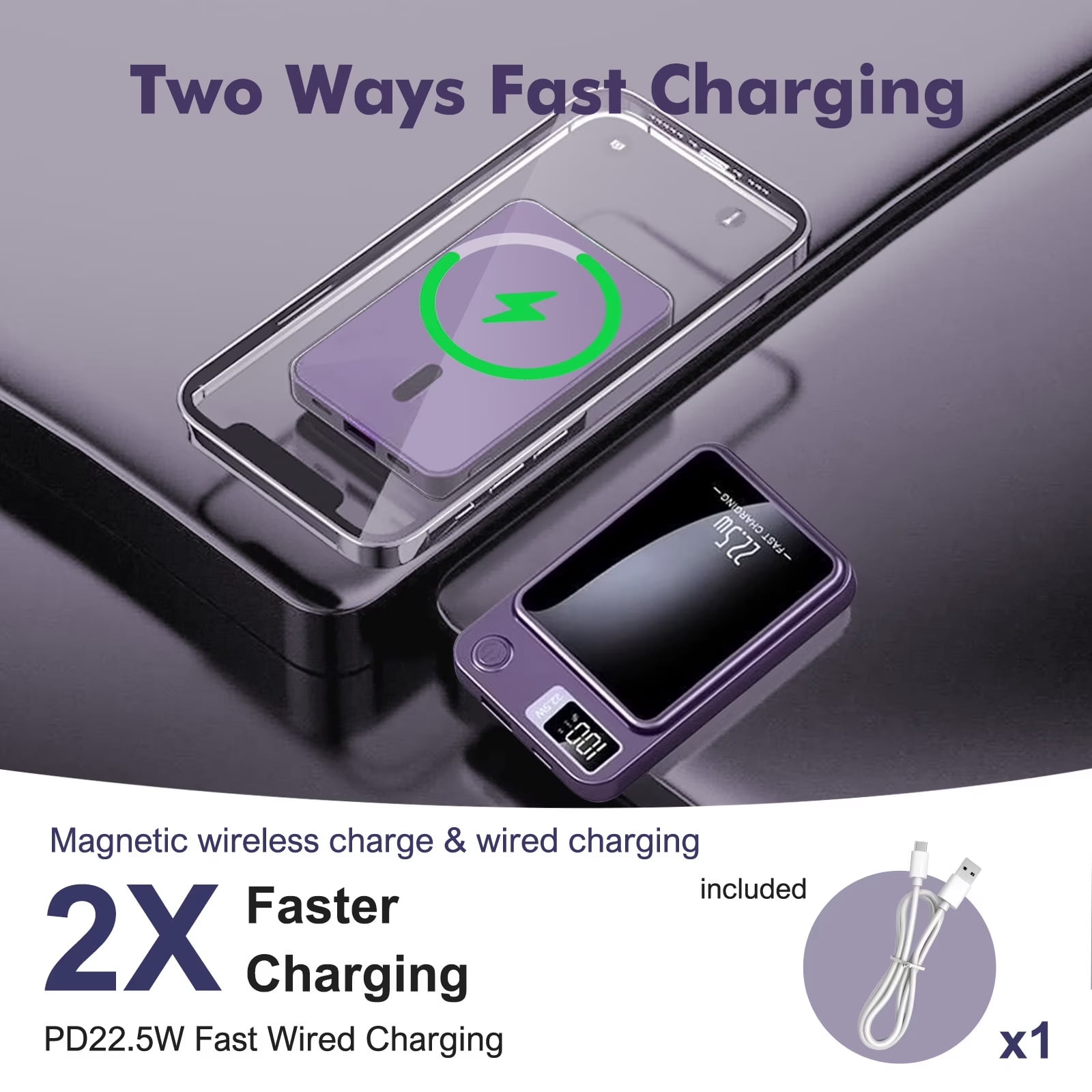 Magnetic Wireless Portable Charger, 5000mAh Power Bank with PD20w Fast Charging, USB C in&Out Battery Pack, Compatible with Mag-Safe for iPhone 17/16/15/14/13 Series, Samsung, Android, and More