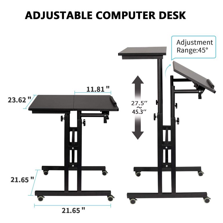 Stand Steady Mobile Standing Desk On Wheels, Two-Tier Adjustable Workstation (Black)