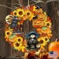 thumbnail image 4 of Designocracy Set of 2 Witch Pumpkin Cat Wreath Wooden Halloween Ornaments 5.5", 4 of 5