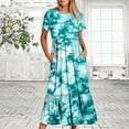 thumbnail image 2 of Penkiiy Women's Summer Casual Short Sleeve Crewneck Dress Casual Flowy Tiered Maxi Beach Dress With Pockets Tie-dyed Print Dress S Green, 2 of 7
