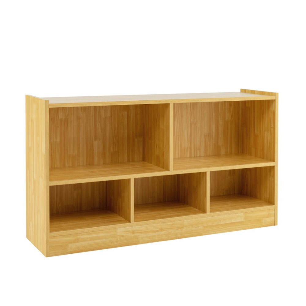 Topcobe Kids 2-Shelf Bookcase 5-Cube Wood Toy Storage Cabinet Organizer, Kids Toy Storage Organizer-Beige