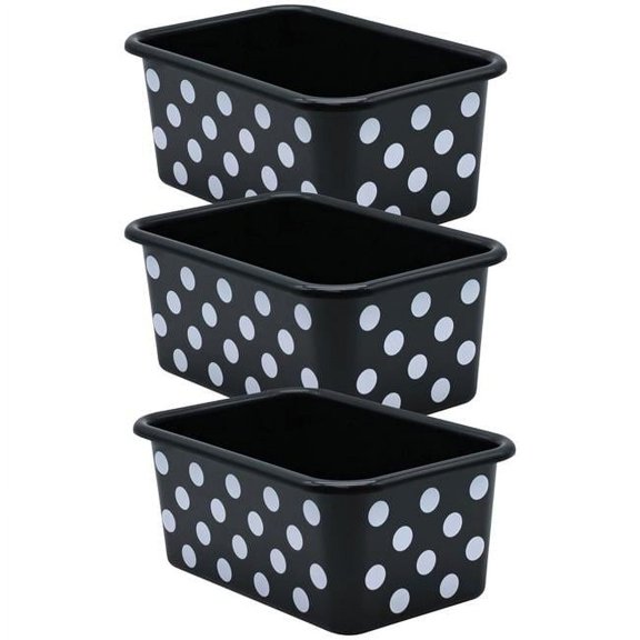 Plastic Storage Bin, Black with White Polka Dots - Small - Pack of 3
