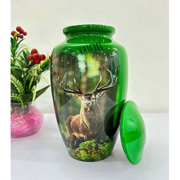 Urns for Ashes - Grazing Deer Adult Handcrafted Deer Print Cremation Urns for Human Urns for Ashes Adult Female Deer Print Cremation Urns for Human