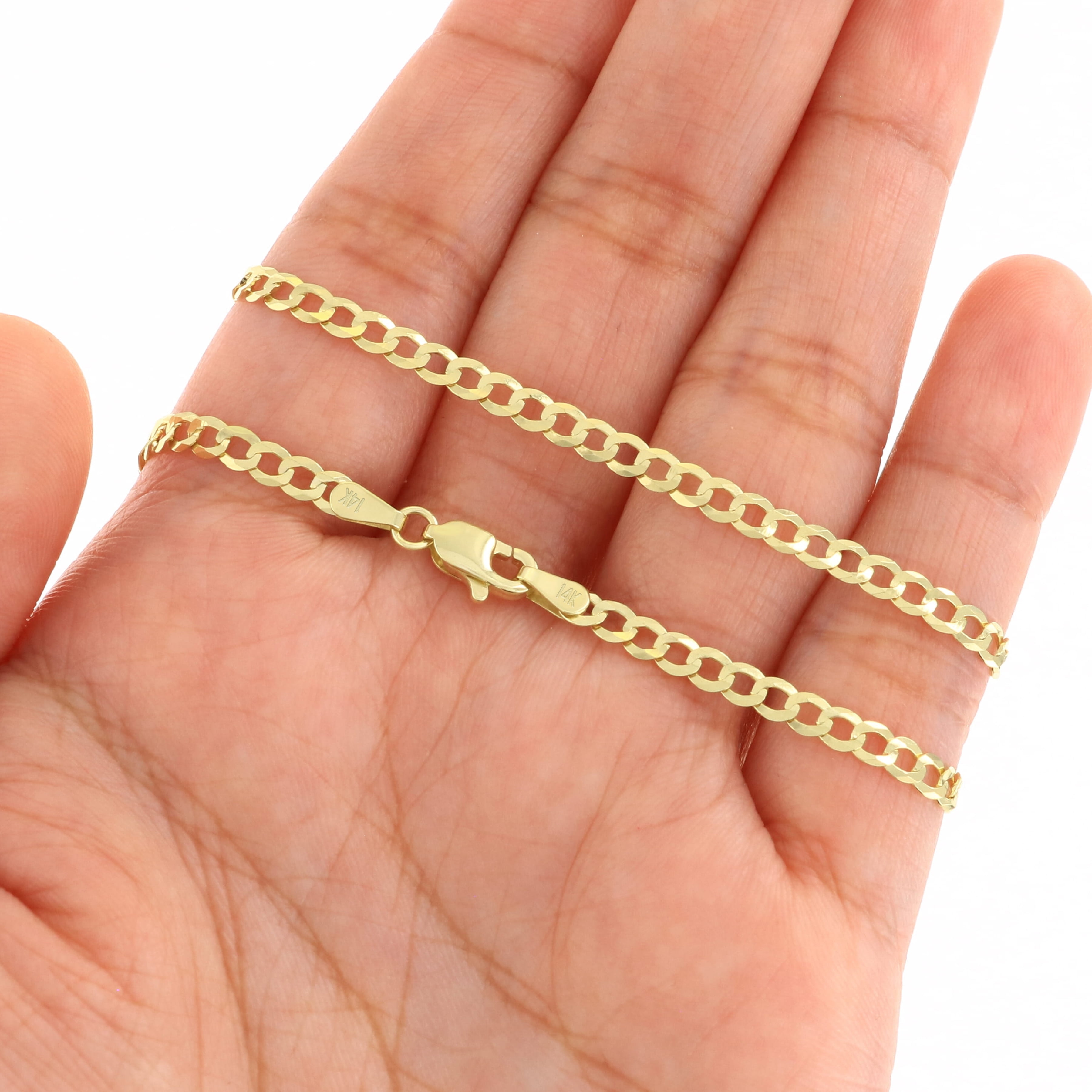 Nuragold 14k Real Yellow Gold Solid Cuban Curb Link 3mm Chain Bracelet or Anklet (7"-9") Italian Jewelry for Men & Women