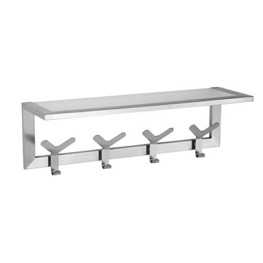 Cortesi Home  Milton Stainless Steel Brushed Nickel Glass Shelf Towel Rack with Hooks - Silver