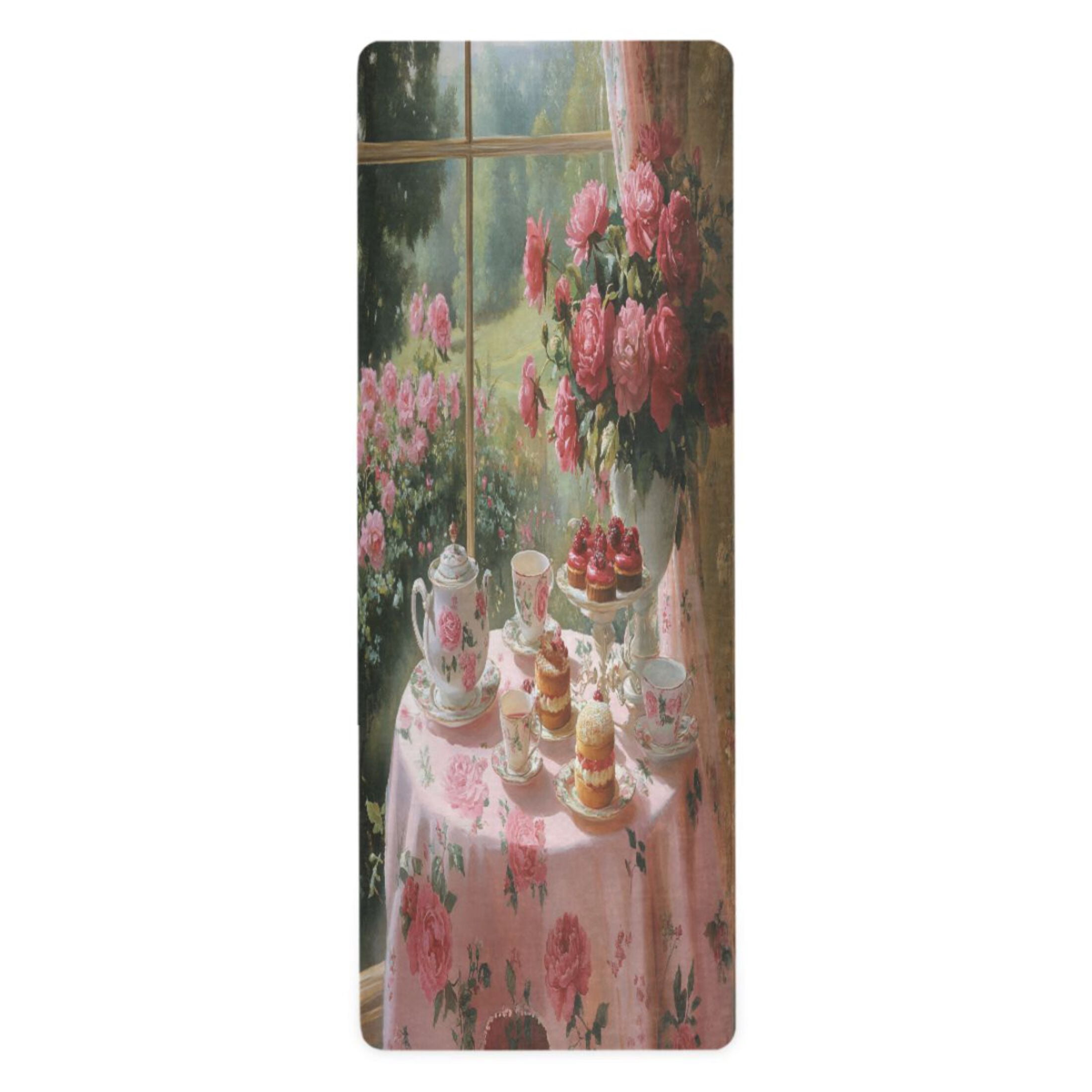 BZSMCE Yoga Mat Women Tea Set with Roses Fitness Mat