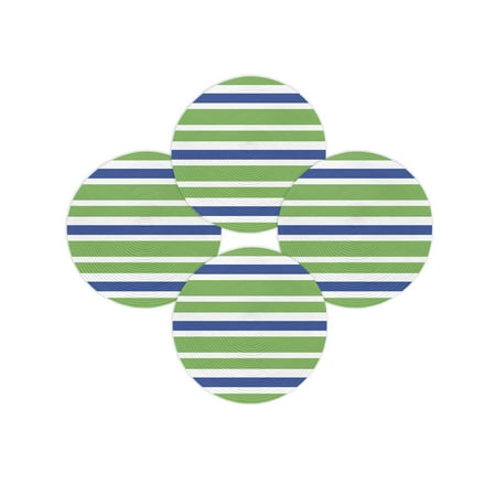 Round Placemats Set of 4 Green Stripe Place Mats Washable Woven Placemat Blue And White Circle Braided Table Mat for Kitchen Dining Table Party Home Decor 15 Inch